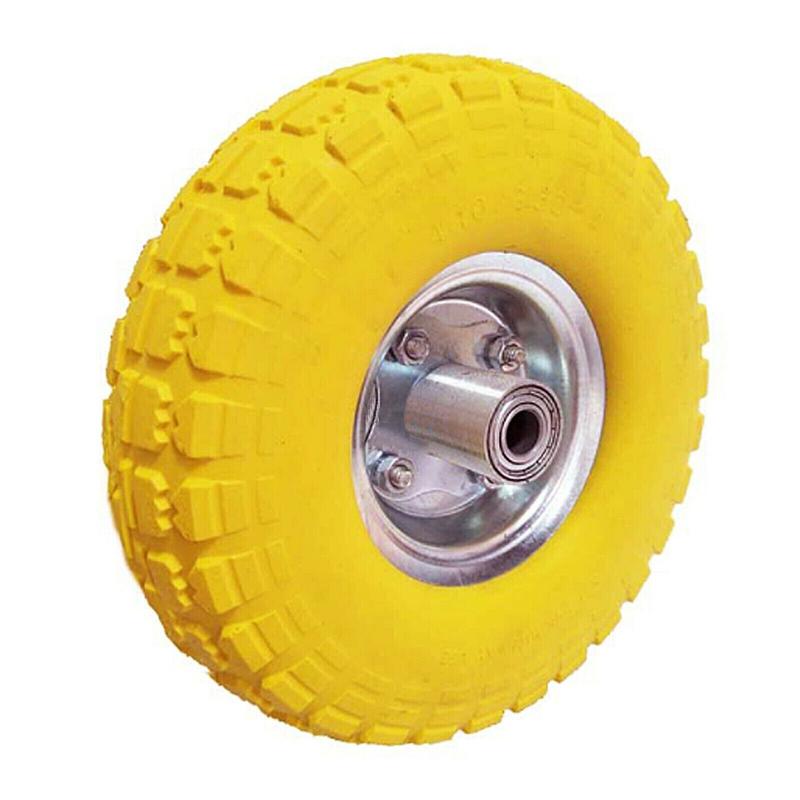 Product Introduction of Yorkshire Homeware 4x 10" Inch Solid Rubber Tyre 3.5-4 PU Foam Filled Wheel Sack for Truck Hand Car Trolley Cart 16mm Bearing Yellow (1) 14
