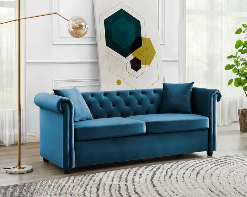 Ascot Chesterfield 3 Seater Sofa Blue Velvet 1