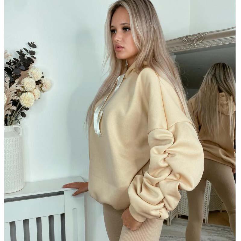 Womens Ruched Sleeve Oversized Hooded With Ribbon Ladies Front Pocket Sweatshirt Jumper Top UK Size 8-22 Womenswear Sweaters Casual Underwear Lady 7
