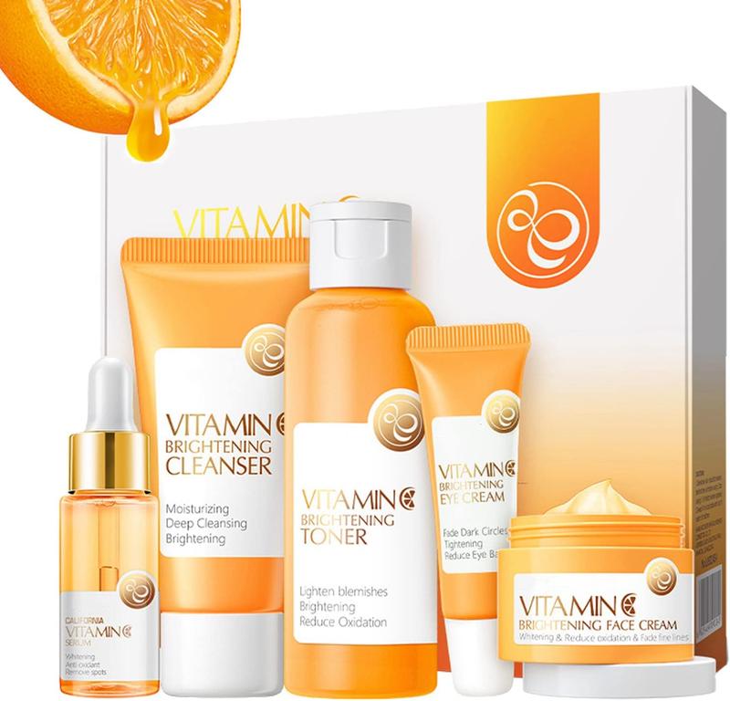 Skincare Gift Set for Teenage Girls - Vitamin C Serum Skin Care Sets & kits - Pamper Gifts for Women - Includes Cleanser, Face Serum,Cream,Toner, Eye Cream - Anti-Aging Daily Skin Care (5 Pieces) Facial Smooth Brightening Facial Cleanser 0