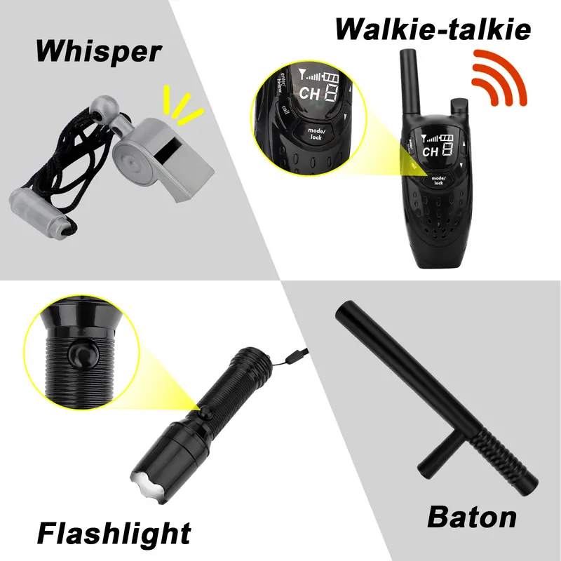 deAO Police Costume Set for Kids – Role Play Toy Set with Vest, Hat, Walkie-Talkie, Flashlight, Whistle, and Accessories – Ideal Christmas or Halloween Gift for Children Aged 4-6 Years Old 4