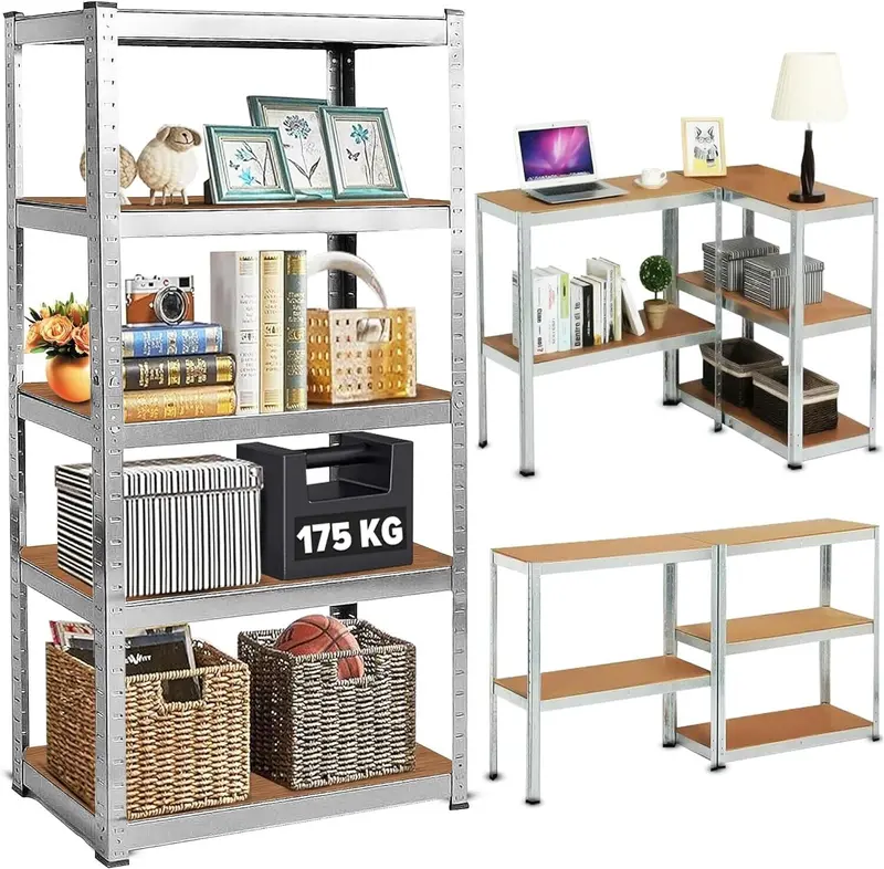 Heavy Duty 5-Tier Metal Storage Shelving Unit – Adjustable Steel Rack with MDF Shelves for Garage, Utility Room, Warehouse | 175kg Load per Shelf | 150x70x30 cm Organiser Rubber Household Smooth 1