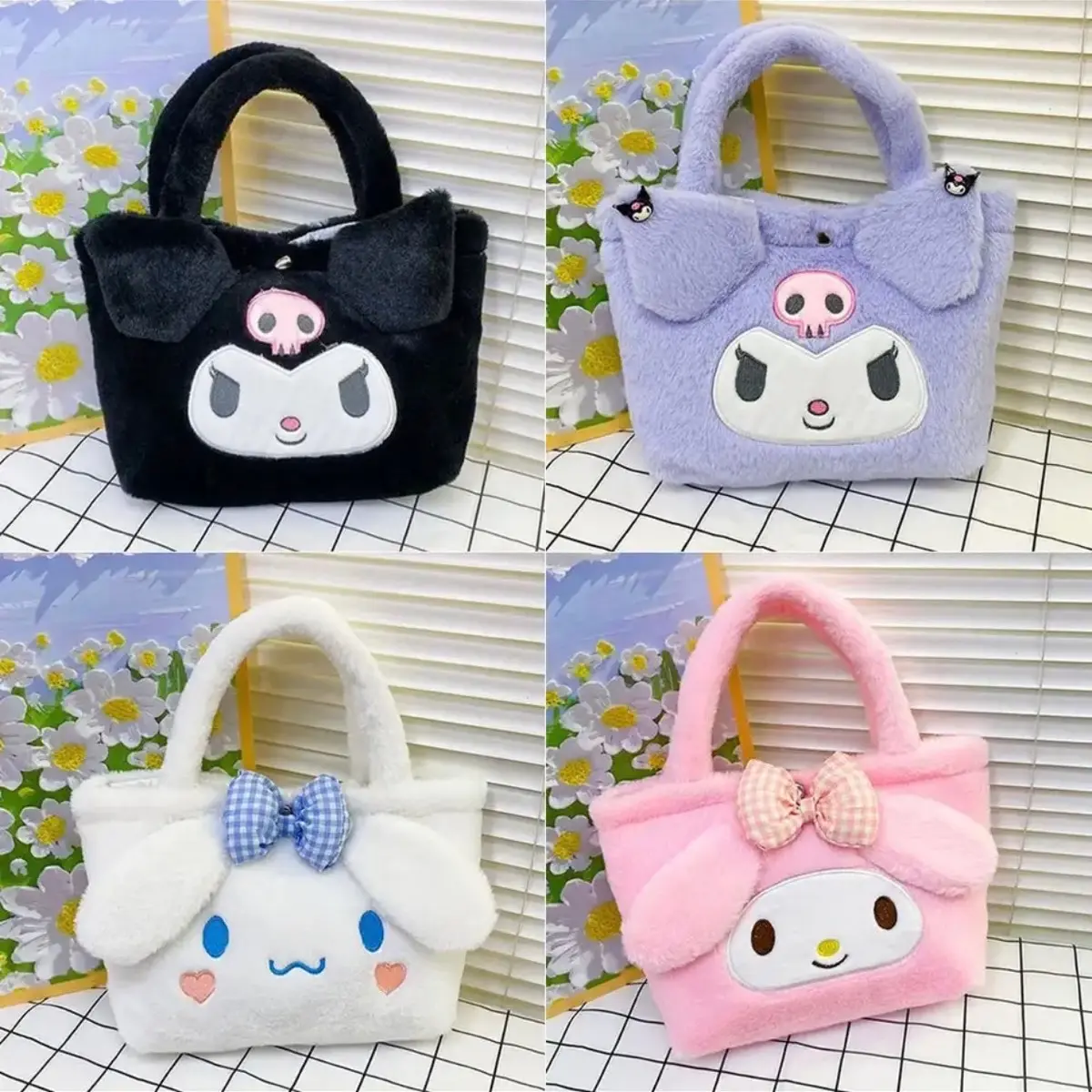 Sanrio Plush Bag Kawaii Cinnamoroll Handbag Tote Plushie Shoulder Messenger Bags Kuromi Hello Kitty Stuffed Makeup Backpack Gift