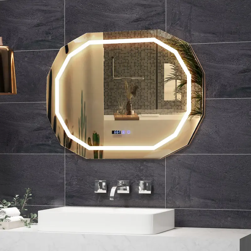COSTWAY Anti-Fog Mirror LED Bathroom Mirror with 3 Color LED Light 3