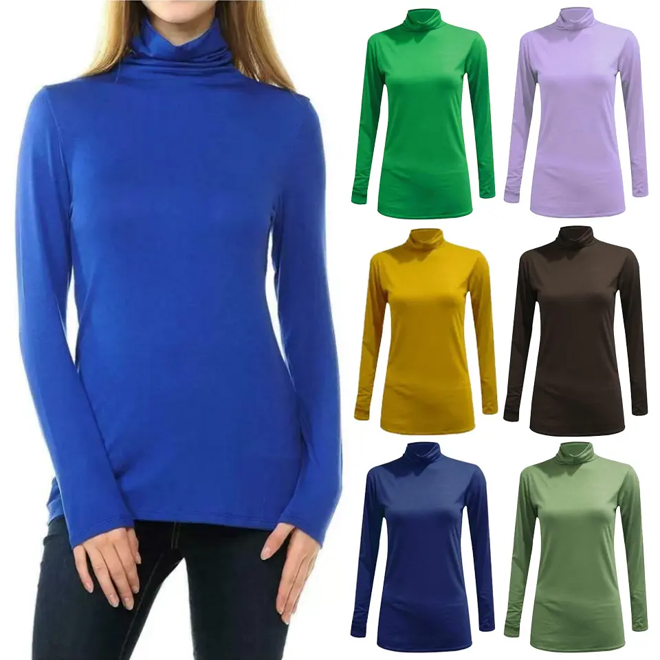 Ladies Polo Roll Neck Long Sleeve Turtle Neck Plain Jumpers for Women Top Womens Ladies New Plain Turtle Polo Roll Neck Long Sleeve Stretch Jumper T-Shirt Tee Top 8-26 Soft Womenswear