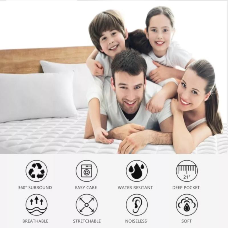 30cm Deep Quilted Waterproof Mattress Protector Super Absorbent Mattress Cover, Extra Soft Comfortable Waterproof Mattress Protection Quilted Hotel Mattress Comfort Warm Flat Weave Machine Washable Mattress Pads & Toppers Single 4ft Double King Super King 3