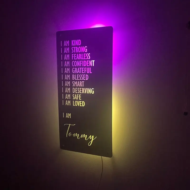 Custom Affirmations LED Name Mirror | Personalised Light Up Mirror Sign | Light Up Wall Sign | I AM Mirror | Multiple Colour Options | Remote Included 6