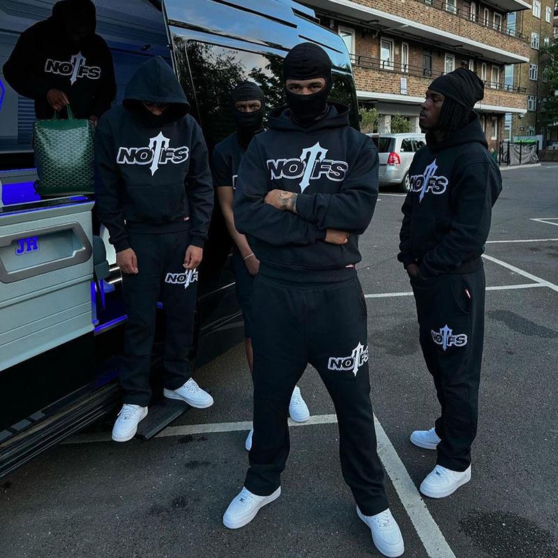 American Retro NOFS Printed Y2k Sports Suit Loose Casual Hooded Sweatshirt Autumn and Winter Men's and Women's Casual Trousers 2