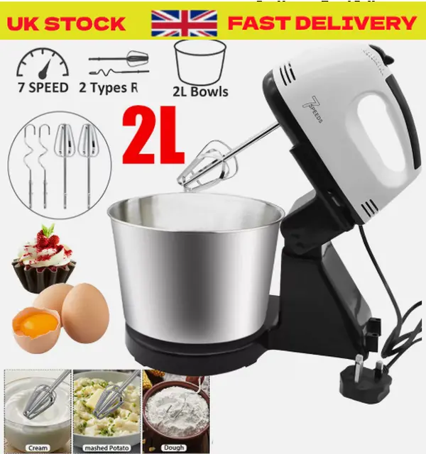 7 Speed + Cake Electric Stand Mixer Food Multi Mixing Bowl Blender Beater Dough