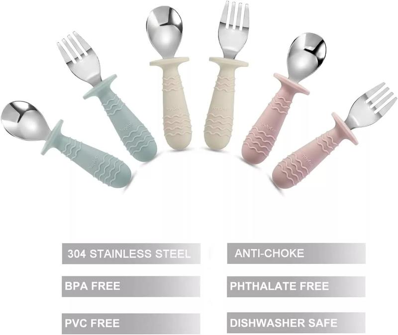 PandaEar 4 Pack Self Feeding Cutlery Set for Toddlers - Silicone and Stainless Steel 2