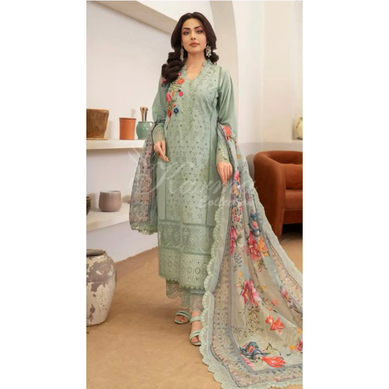 KARMA ‘Kayseria Vol 2’ | Embroidered Cotton Readymade | KC-1424 (Green)