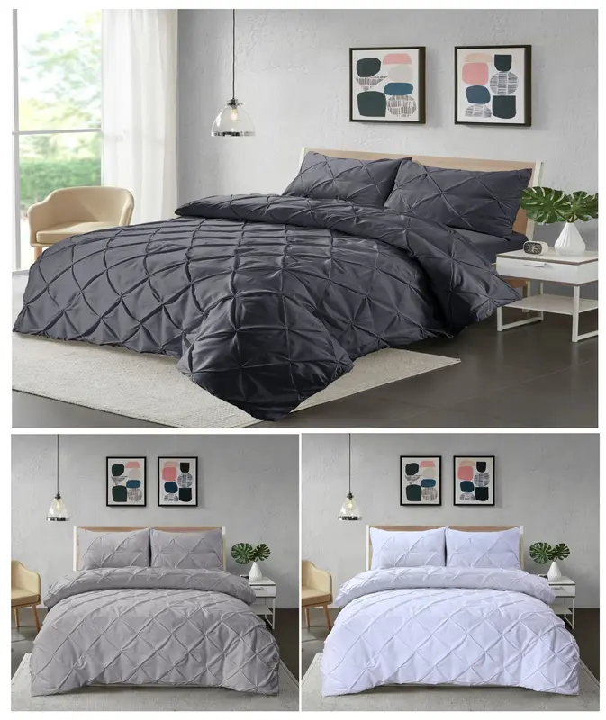 Northern Luxe ELIZA Pintuck Pleated Alford Egyptian Cotton Mix Duvet Cover Set - Single, Double, King, Super King grey anti-drop 6