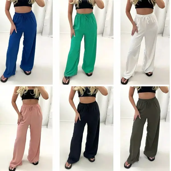 Ladies Wide Leg Palazzo Trousers Drawstring Pant Elasticated Bottom Pants UK8-18 Comfortable Fashion Womenswear Comfort Fit Casual Adjustable Elegant
