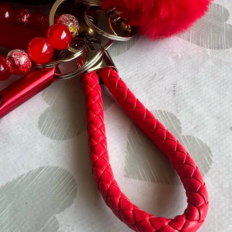 Safety Keychain with Key Holder, Anti Bac/Lipstick Case, Bottle Opener, Whistle, Pom Pom and Key Ring - Available in Multiple Colors custom 8