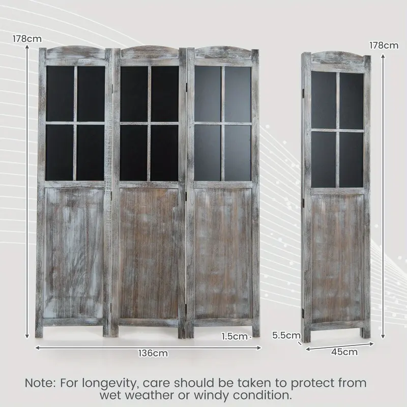 GOFLAME 3-Panel Folding Room Divider 136 x 178cm Wooden Retro Decorative Wall Divider 1