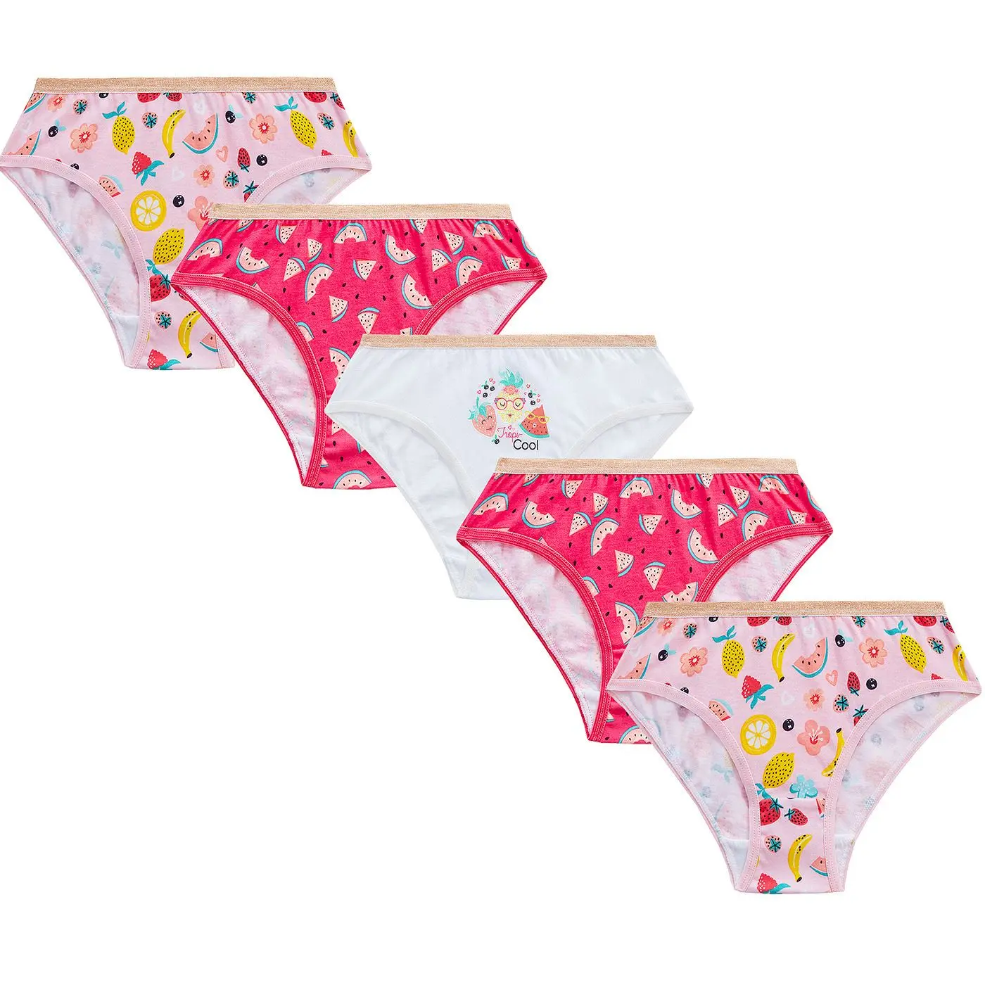 Girls 100% Cotton Briefs 5 Pack Underwear Kids/Childrens Knickers/Pants Fruit Age 7-13 Years