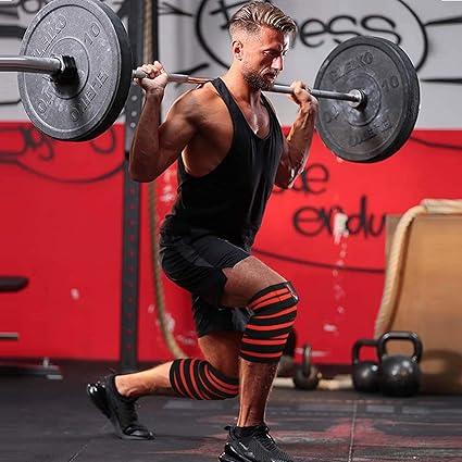 Product Introduction of Shelly Knee Wraps for weight Lifting Powerlifting Squatting Knee Support CrossFit Knee Guard and Olympic Lifting four rubber Heavy Duty Elasticated Knee Bands for men and women (Black) 3