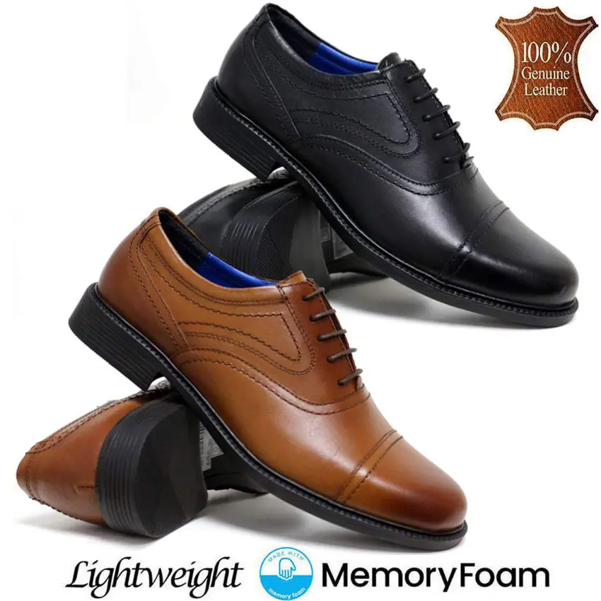 Mens Leather Oxford Shoes Smart Formal Wedding Casual Brogue Lace Toe Cap Office Shoes