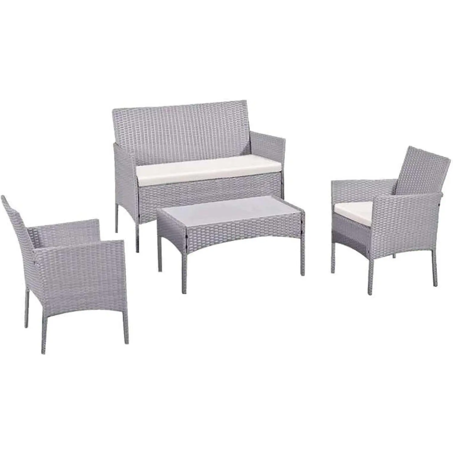 4 Piece Rattan Garden Furniture Set |   Outdoor Furniture Set |   Patio table and chairs garden table set |   Ideal for Pool Side, Balcony, Garden, Outdoor and indoor (Grey) (4-PC-Rattan)
