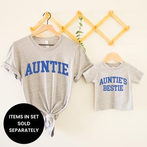 Auntie & Auntie's Bestie College Matching Grey/Blue T-shirts (ITEMS SOLD SEPARATELY)