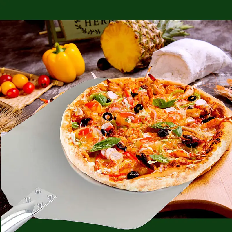 13" Pizza Oven Peel Paddle with Extra Long Wooden Handle for Wood Fired Ovens Kitchen Metal Utensils Pasta Aluminium 1