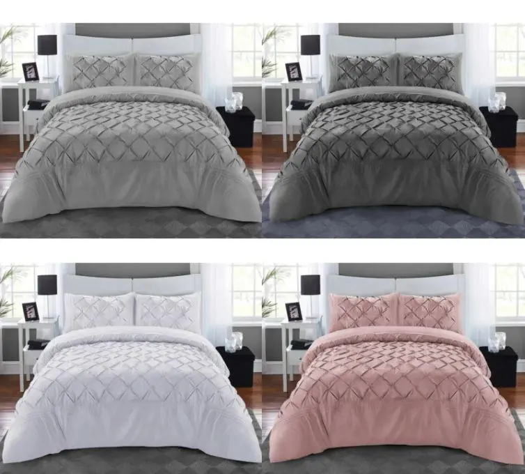 Deluxe Pintuck Silver Grey Duvet Cover Set 100% Egyptian Cotton White Bedding Quilt Covers Pink Charcoal Double King Superking Size Bed Hand Stitched Set