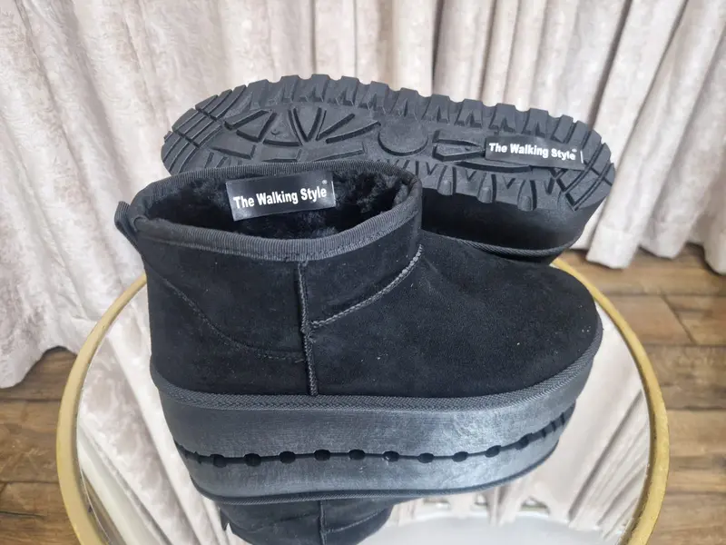 The Walking Style Women's Ladies Faux Fur Indoor Outdoor Flatform Ankle Boots 3