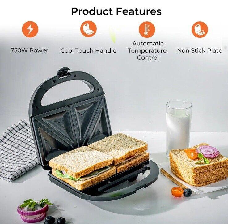 Product Introduction of Geepas 750W Toastie Maker 2 Slice Sandwich Toaster Machine Non-Stick Easy Clean 6