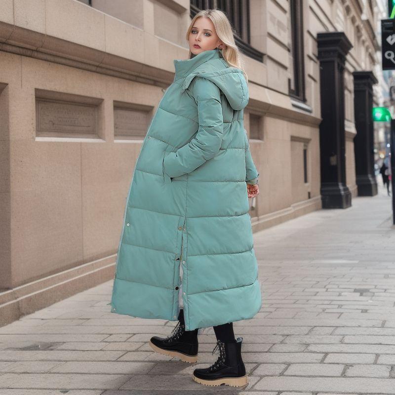 Product Introduction of Over The Knee Long Parkas Coat Female 2024 Winter Fashion Slim-fit Down Cotton Hooded Thick Warm Parkas Coat Winter Jacket Women 9
