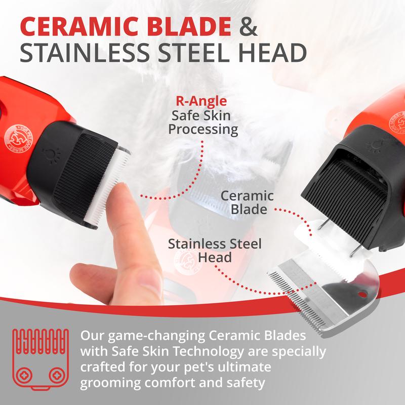 VGR Dog Grooming Clippers Kit Cordless for Thick or Curly Coats - Professional Pet Animal Hair Trimmer with Ceramic Blades - Low Noise Silent Shaver for Cat with Matted Fur, Puppy, Poodle, Cockapoo Groomer Rechargeable via USB-C 180 min Battery 4