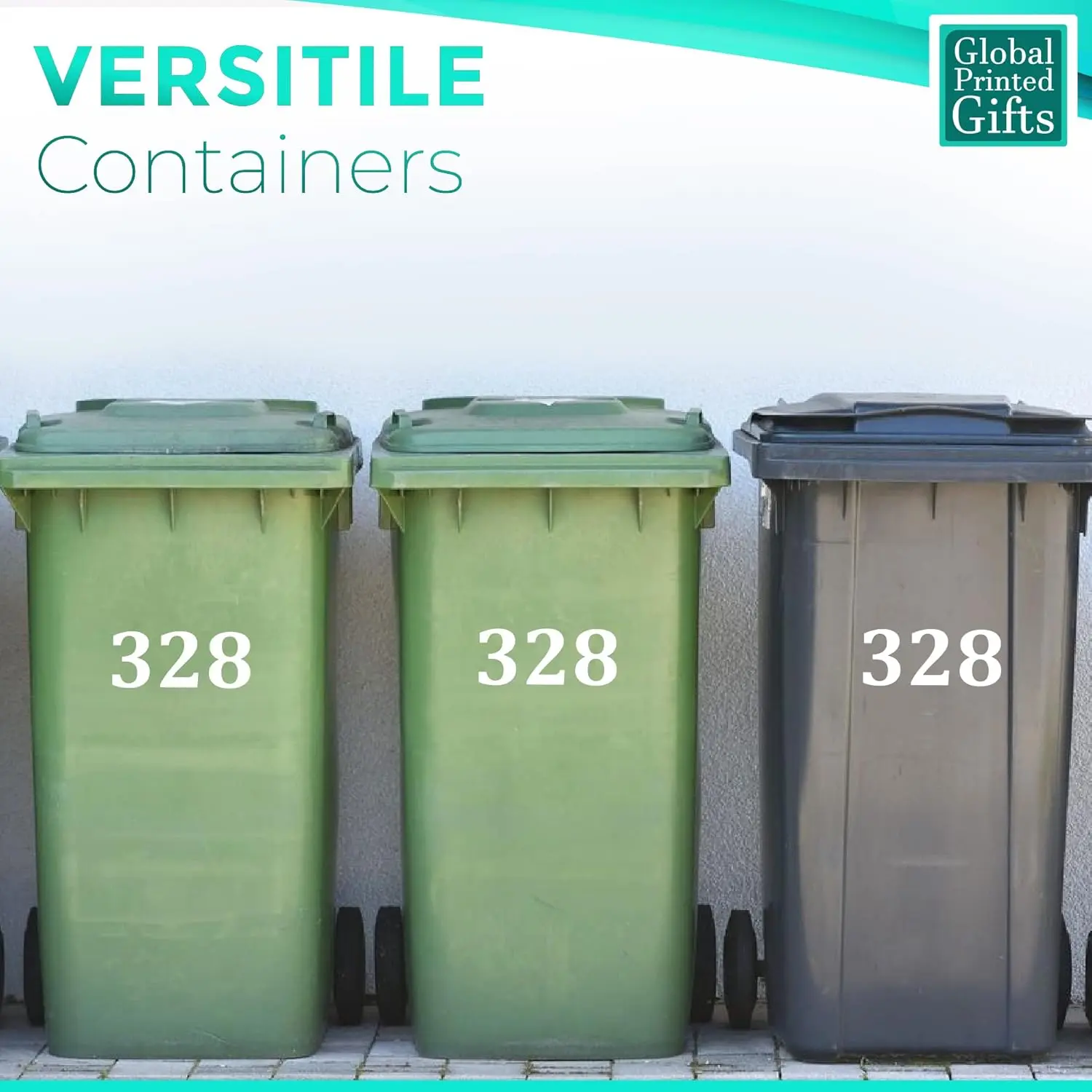 White Bin Numbers - Large (150mm) x3 - Waterproof & Durable Self Adhesive Vinyl