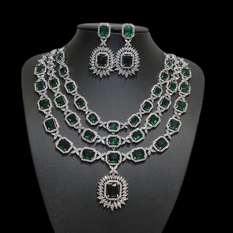 Emerald Green Statement Necklace Set 0