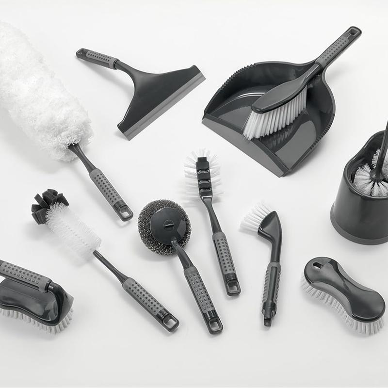 ComfiGrip Dustpan and Brush with Rubber Lip and Dirt-trapping Bristles, Metallic Graphite, 11 x 23 x 35 cm Cleaning Set Comfortable Plastic Pack 3