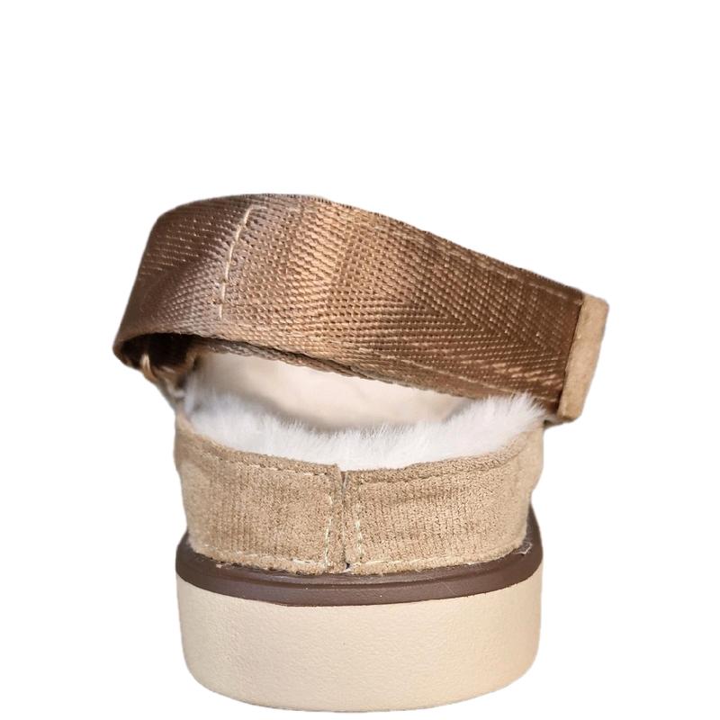 Px2206 Women`s Beige Suede Sling Back Adjustable  Fur Lined Slider Mule With Indoor Outdoor Sole Ideal For Ever Day Wear 5