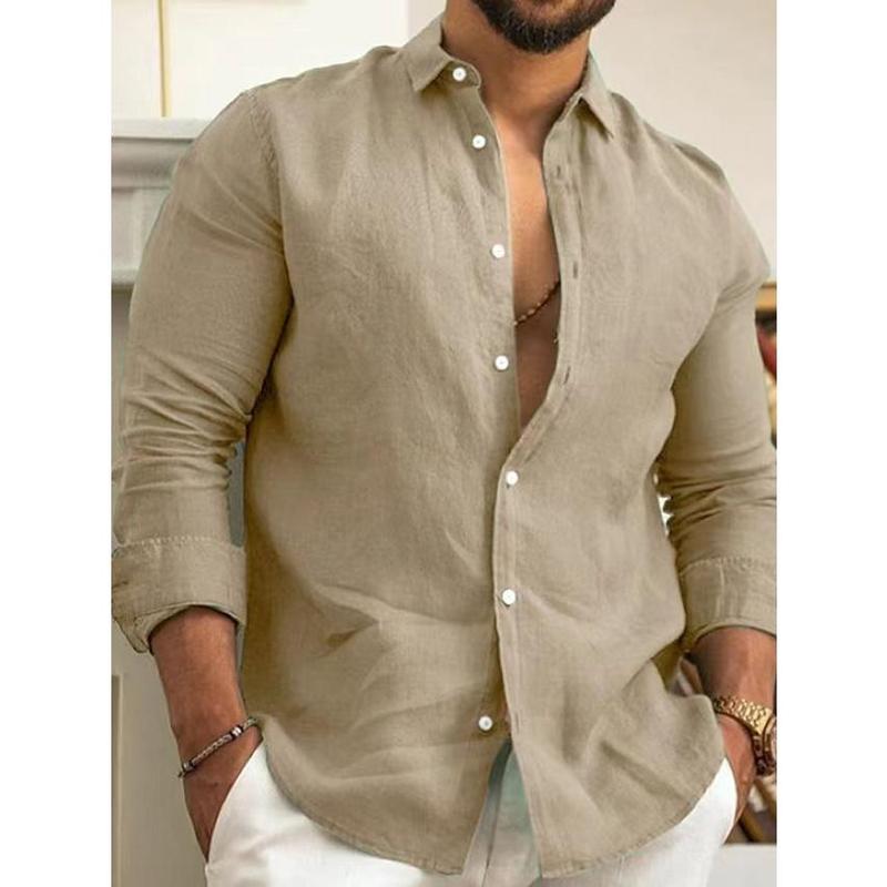 2025 European and American Cotton Solid Color Men's Shirt Youth Casual 5