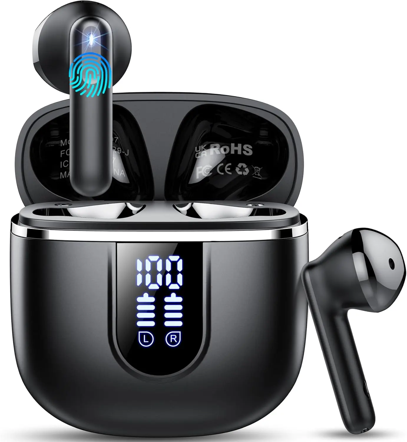 Wireless Earbuds, Bluetooth 5.4 Headphones in Ear with 4 ENC Noise Cancelling Mic, 40H Wireless Earphones with HiFi Stereo Deep Bass Playtime, IP7 Waterproof Bluetooth Earbuds, Mini USB-C LED Display Audio Electronic