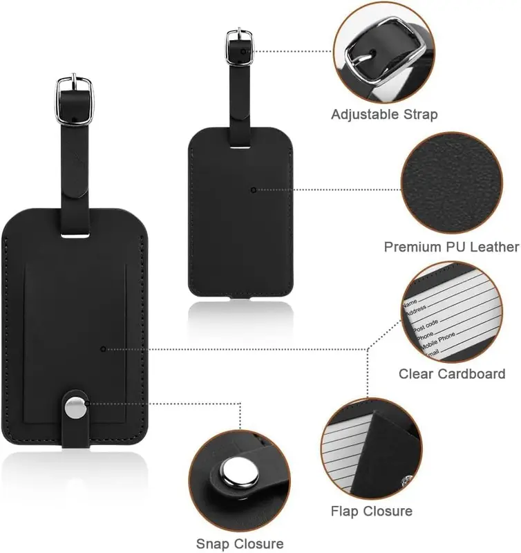4 Pcs Luggage Tags, Leather Baggage Labels, Suitcase Name ID Card Tag Set, Leather Tags Travel Handbag Accessories for Preventing Loss of Bags(Black) 3