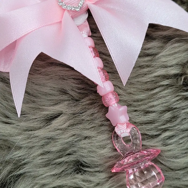 Pram Charm with pink Acrylic Dummy Pendant - Perfect for Baby pushchair 3