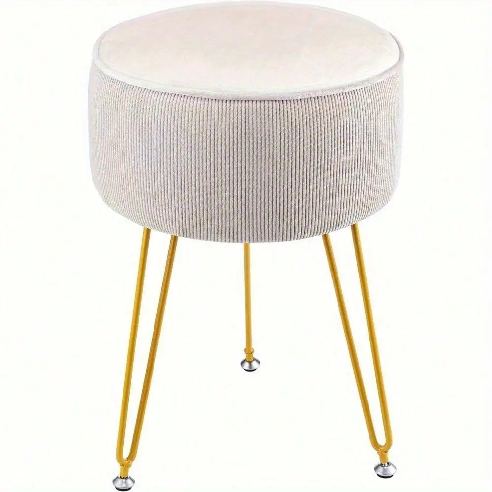 Dressing Table Stool, Round Vanity Stool, Stool Chair For Dressing Table, Makeup Stool With Gold Iron Legs For Bedroom Living Room