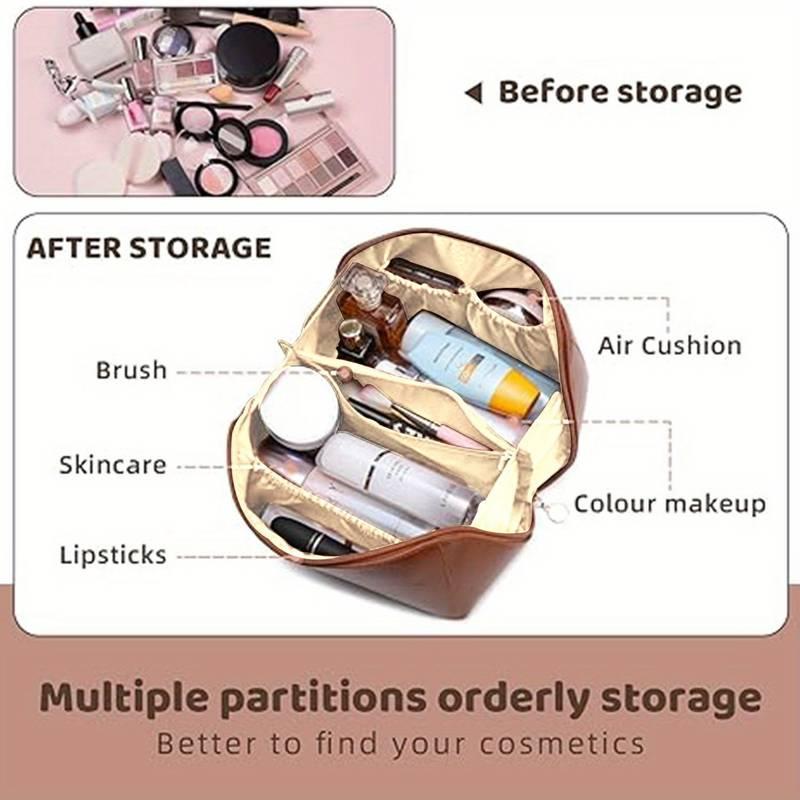 (Next Day Delivery) Women's Travel Makeup Bag – Large Capacity Cosmetic Travel Bag with Divider and Handle – Waterproof PU Leather Toiletry Organizer 7
