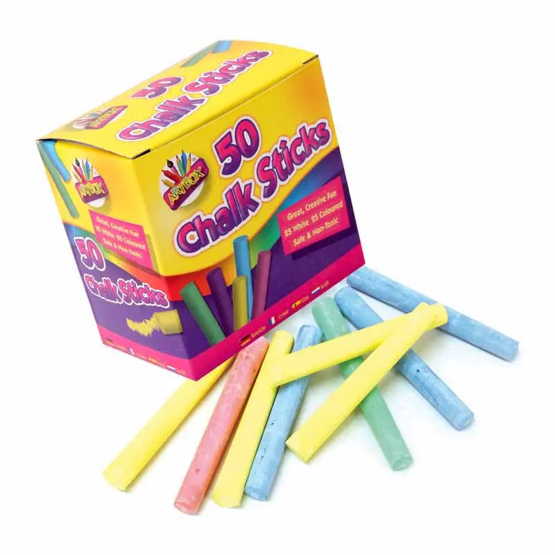 ARTBOX 50 Mixed White & Coloured Chalks School Art Learning (3201)
