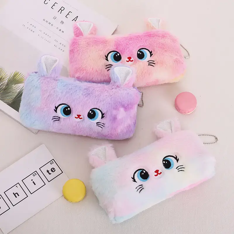 [Free Shipping] Cute Cat Pattern Zipper Pencil Case-Cartoon Creative Simple Kids Stationery Pencil Case