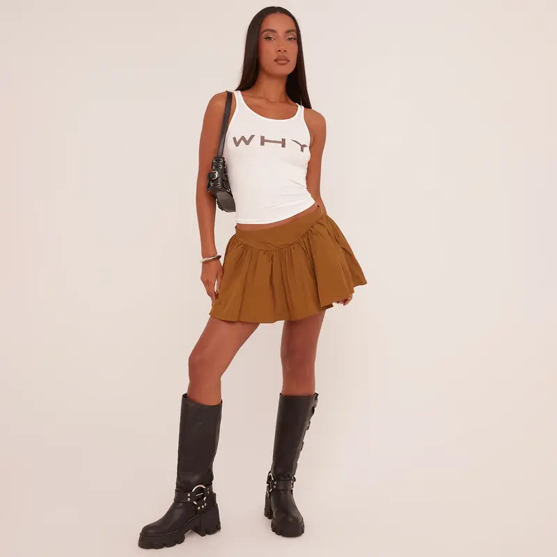 Dipped Waist Pleated Poplin Mini Skirt In Khaki Green 3