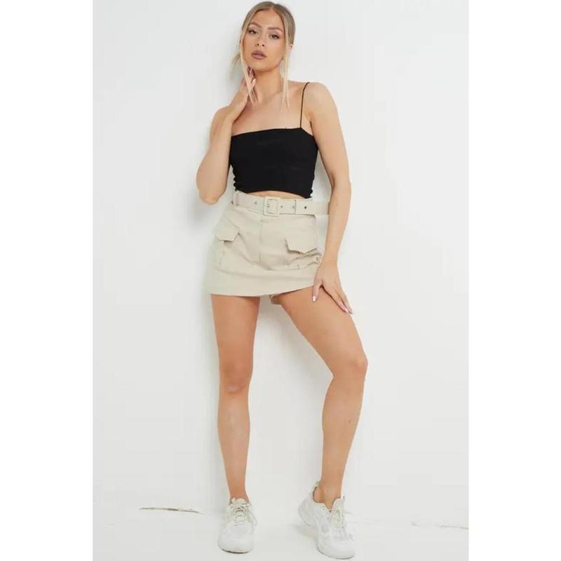 [Order Amount Over 20 Minus 5 ]Womens Commuter Stretchy Cargo Combat Belted Skort Short Skirt Fabric Pocket Womenswear Bottom sabrinacarpenter skirts 7
