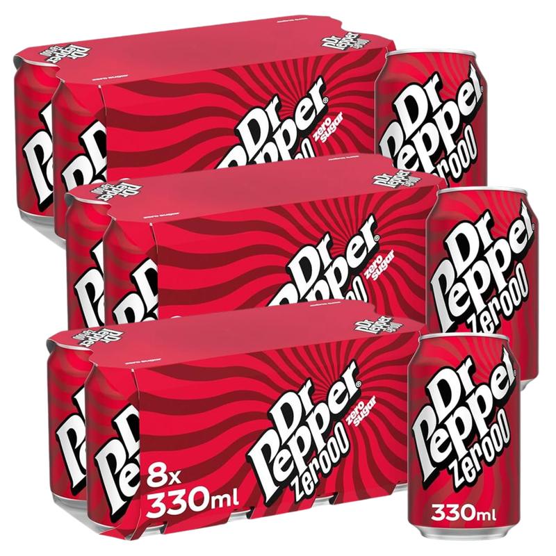 Dr Pepper Zero Sugar 330ml -Pack of 24,  Sparkling Fruit Flavour Beverage Drink 0