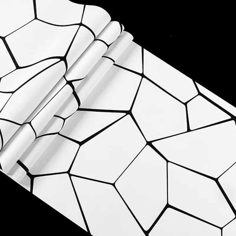 Lushhub PVC Abstract Geometric Removable Wallpaper White and Black (Need Glue) 5