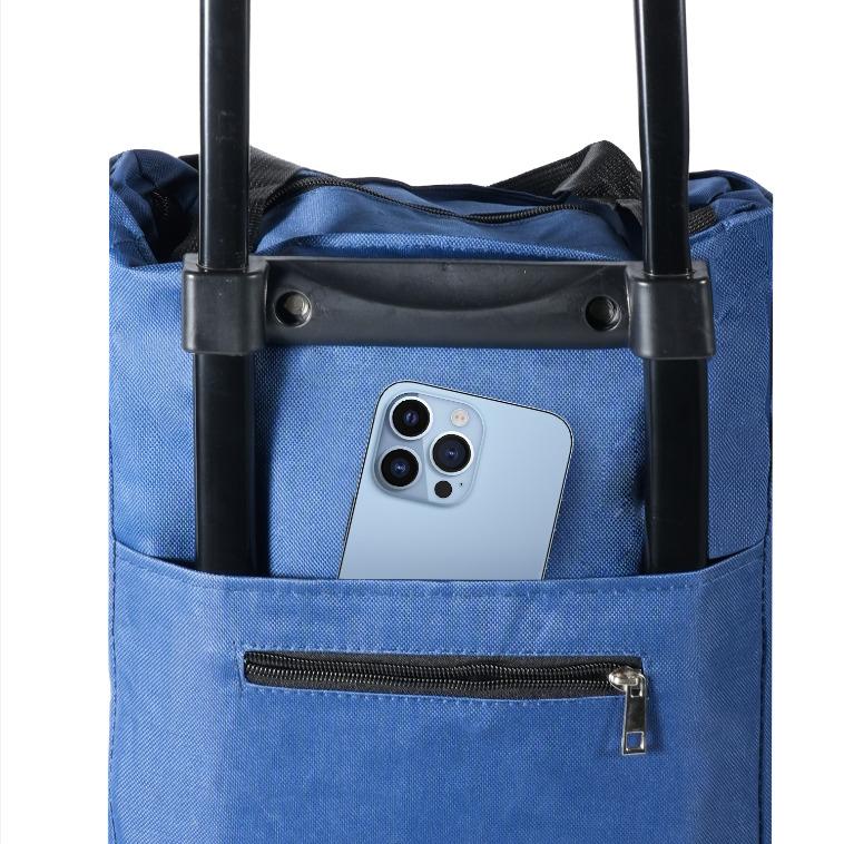 Shopping Trolley on Wheels Foldable Trolley Bags with Telescopic Handle Reusable Water Proof Trolley Bag 2 in 1 Shopping Trolleys Suitable for Shopping Supermarkets and Travel Blue 5