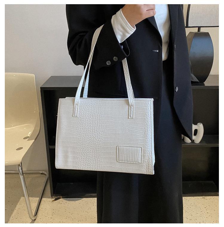 Product Introduction of Fashionable New Stone Pattern Casual Large Bag - Spacious Solid Color Handheld Tote & Shoulder Bag 4