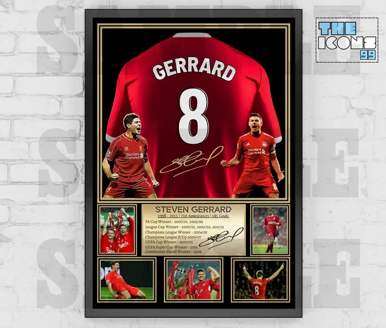 Liverpool FC Legend STEVEN GERRARD Football Shirt Back Print / Poster / Framed Memorabilia / Collectible / Signed