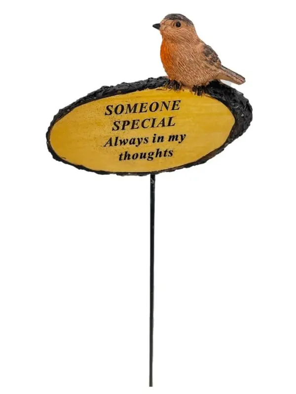 Someone Special Always In My Thoughts Robin Bird Memorial Tribute Stick Graveside Flower Garden Plaque 1